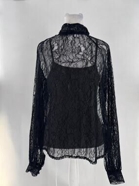NA-KD Black Lace Blouse 36 US Small 4 Sheer Romantic Grunge Whimsigoth Layering